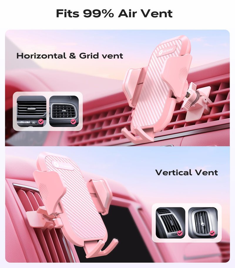 VICSEED Ultra Stable Pink Car Phone Holder Vent [Never Fall Off & Break] | Universal Vent Cell Phone Mount for Car Easy Clamp Automobile Cradle for iPhone 17 Pro Max 16 15 14 Car Accessories Women