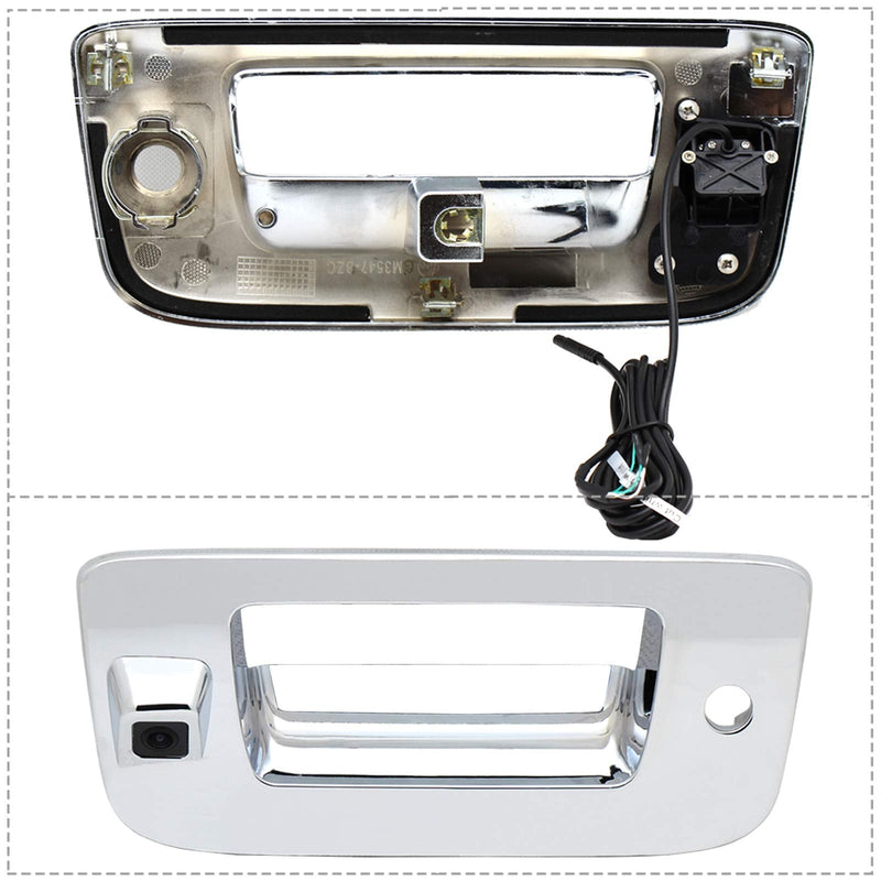 EWAY Tailgate Handle Backup Camera for Chevrolet Silverado GMC Sierra 1500 2007-2013 2500 3500 Heavy Duty 2007-2014 Waterproof Removable Guide Line Reversing Backing Cameras Chrome