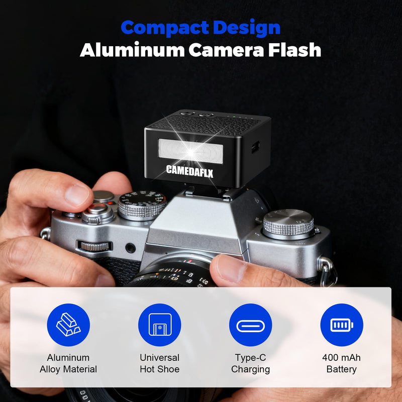[AUSTRALIA] - CF2 Mini Camera Flash-Aluminum Hot Shoe Flash,GN10,5 Power Levels Manual Camera Flash for Sony ZV1/Ricoh GR3/Fuji/Canon/Nikon/Mini Flash for Film Camera DSLR(Black). 