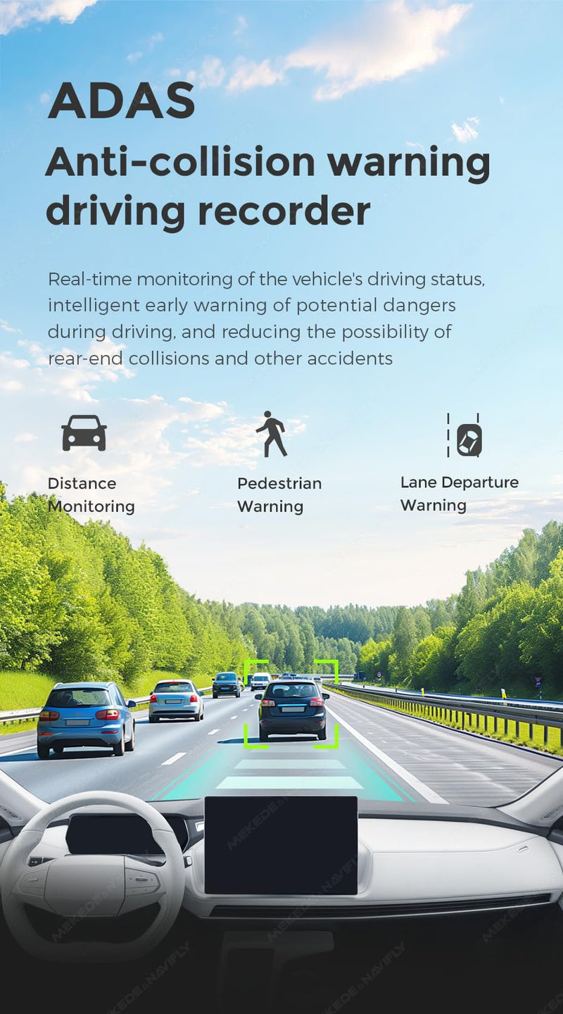 MekedeTech DUDUAUTO Car DVR Dash Cam for Aftermarket Android Radios | ADAS LDWS Navigation Auto Audio Voice Alarm Driving Video Recording