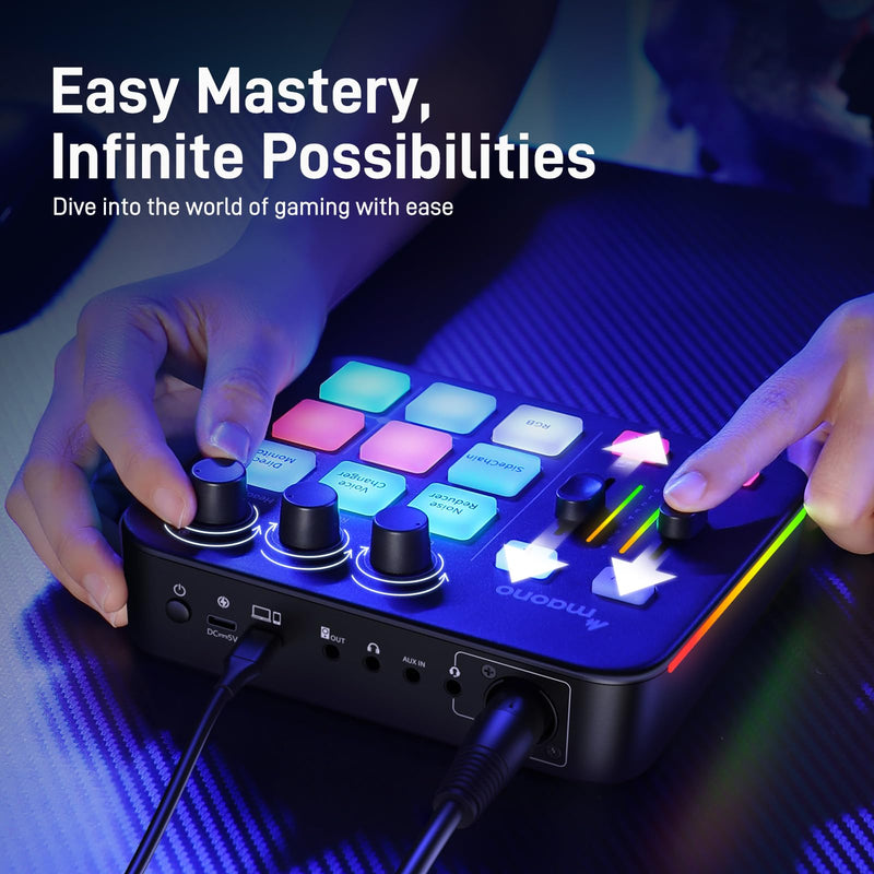 MAONO Gaming Audio Mixer, Audio Interface with Pro-preamp, RGB, Bluetooth, 48V Phantom Power for Live Streaming, Podcasting, Content Create, Gaming MaonoCaster G1 NEO (BLACK) Black