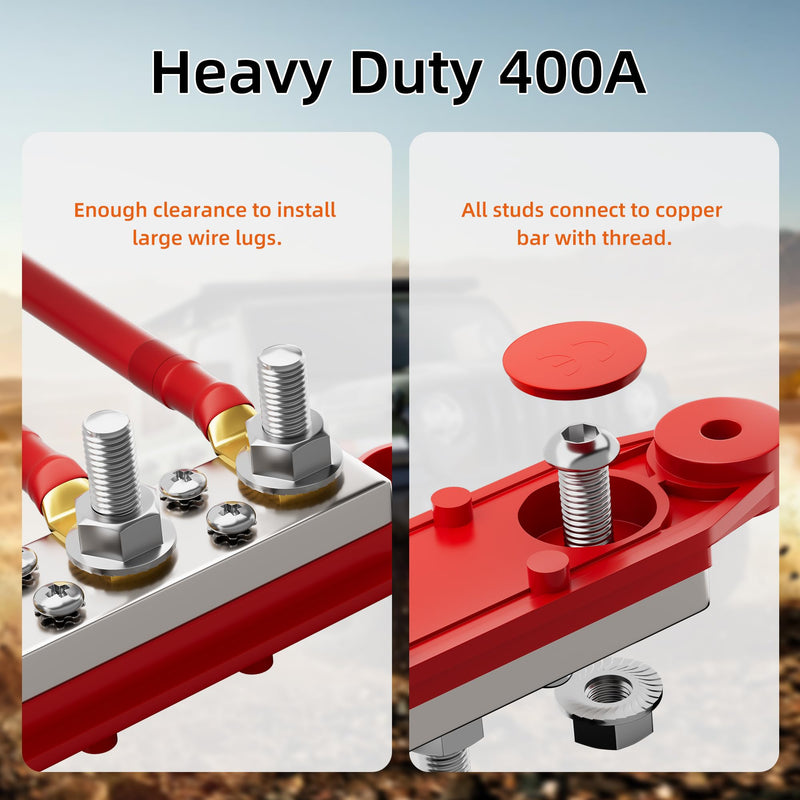 RVBOATPAT 400A Power Distribution Block 12V Bus Bar 4 x 5/16" (M8) Terminal Studs and 6 x #8 Terminal Screws 12 Volt Marine Bus Bar Positive & Negative 400A 4x5/16"(M8) Studs+6 x #8 Screws