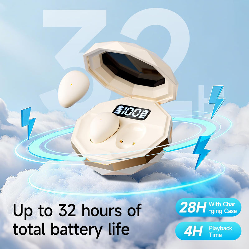 Sleep Earbuds Bluetooth 6.0, Mini Sleep Earbuds for Side Sleeper | Wireless Hidden Earbuds with LED Screen for Small Ears Sleeping / Working / Relaxing(Beige) Beige