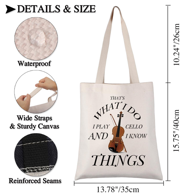BDPWSS Cello Gift Cello Music Tote Bag Musician Gift That's What I Do I Play Cello And I Know Things Funny Cello Player Gift Know Cello Tg