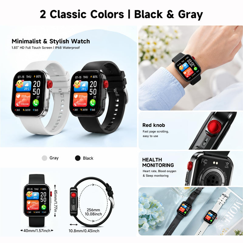 Smart Watch for Men Women, Fitness Tracker Smartwatch 1.83" HD IP68 Black | Answer/Make Call 24/7 Heart Rate/Sleep/SpO2 Monitor Waterproof 100+ Sport Modes Voice Assistant Compalible with Android & ios