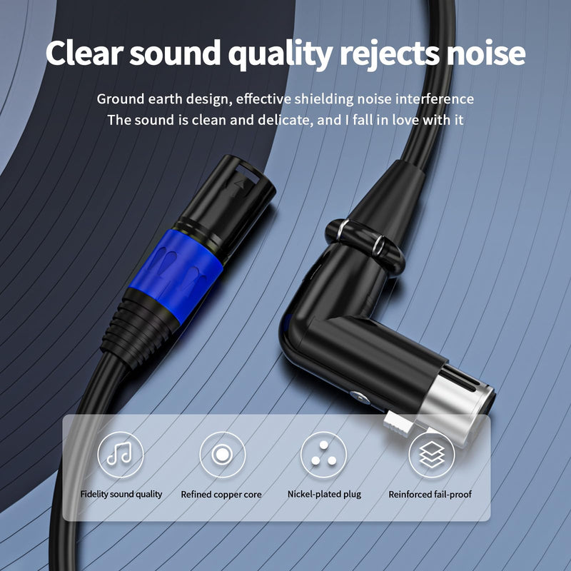 XLR Right-Angle Female to Straight Male Microphone Extension Cable, 90-Degree Female to Straight Male Balanced Cord 3-Pin to 3-Pin, -6.6ft 2Pack 2 6.6FT-XLR Right-Angle Female