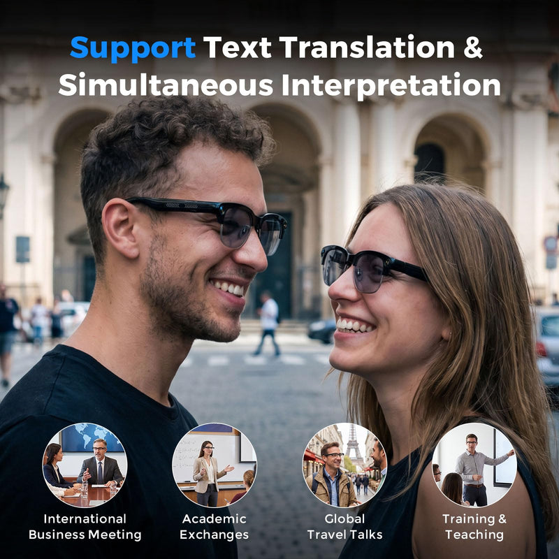 AI Smart Glasses with Camera and Bluetooth, 4K Recording Glasses Video and Audio, 8MP Smart Sunglasses with 3 Lenses, Real-Time Translation, AI Assistant, Open-Ear Music, Object Recognition Black