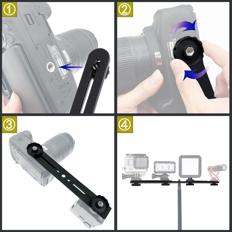 30cm Dual Speedlite Camera Mount Tripod Bracket Flash Extension Bar,10" Dual Tripod Bracket for Camera,LED Video Light,DSLR Camera,Flash Light 30cm