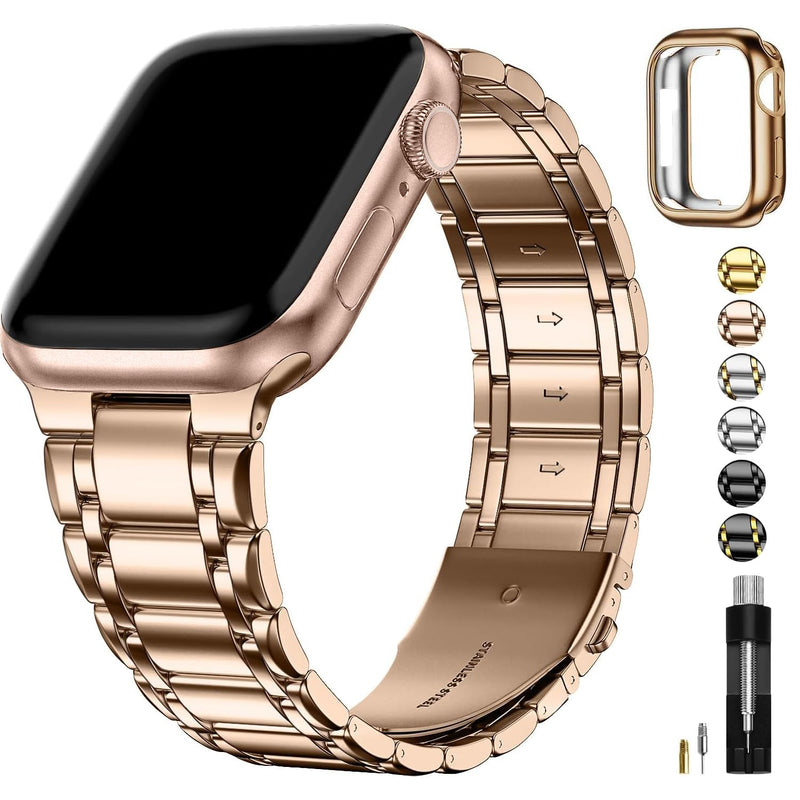 Fullmosa Compatible Metal Mesh Apple Watch Band 44mm/45mm/42mm Gold with Case & Compatible Stainless Steel Apple Watch Band with Case 44mm/45mm/42mm,Rose Gold