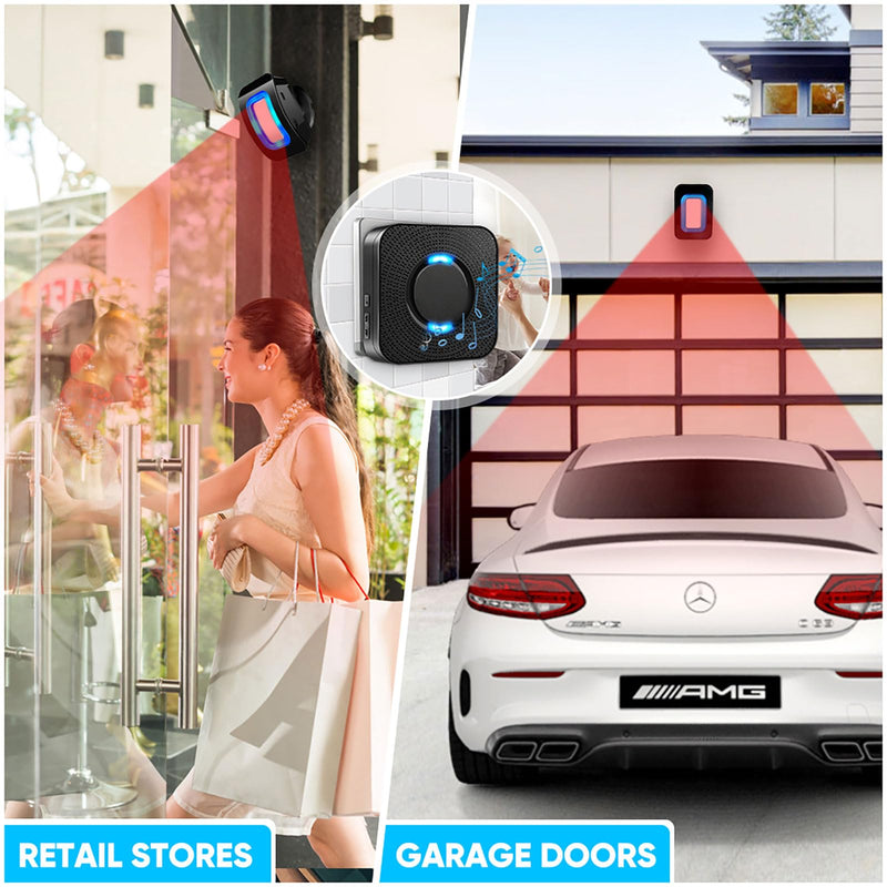 Wireless Motion Sensor LED Light - Motion Detector Alarm Chimes Door Sensor with 500 FT Range Security Alert Monitor System for Home, Business, Store, Office, School A 1 Receiver+1 Sensors
