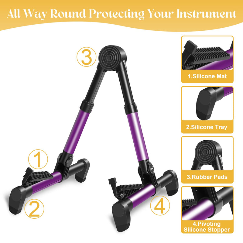 [AUSTRALIA] - Saker Folding Instrument Stand for Guitar- Guitar Stand for Acoustic/Electric/Classical Guitars and Violin, Ukulele, Bass, Portable and Lightweight, Easy to fold,The Ultimate for Concert & Travel Purple 