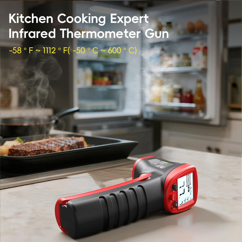 Eventek Infrared Thermometer Gun -50 ° C ~ 600 ° C (-58 ° F ~ 1112 ° F), Non-Contact Laser Thermometer Gun for Cooking, Pizza Oven, Fridge, Temperature Gun with Adjustable Emissivity(NOT for Humans) Red -50°C~600°C (-58℉~1112℉)