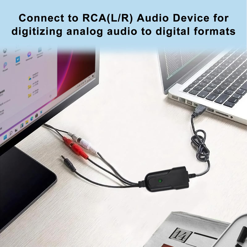 USB Audio Capture Card Grabber for Window 10/11/8/7 / 2000/XP and Vista, Seven，Audio Grabber for Vinyl Cassette Tapes,MD, Phono to Digital MP3 Converter from 3.5mm and R/L Audio Connector