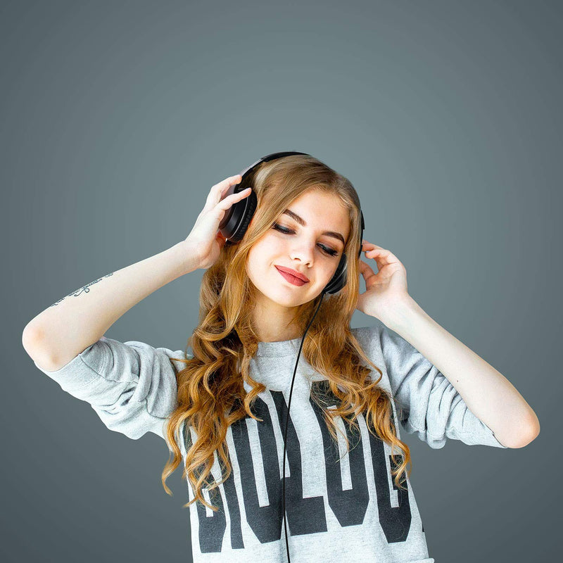LORELEI X6 Over-Ear Headphones with Microphone, Lightweight Foldable & Portable Stereo Bass Headphones with 1.45M No-Tangle, Wired Headphones for Smartphone Tablet MP3 / 4 (Space Black) Space Black