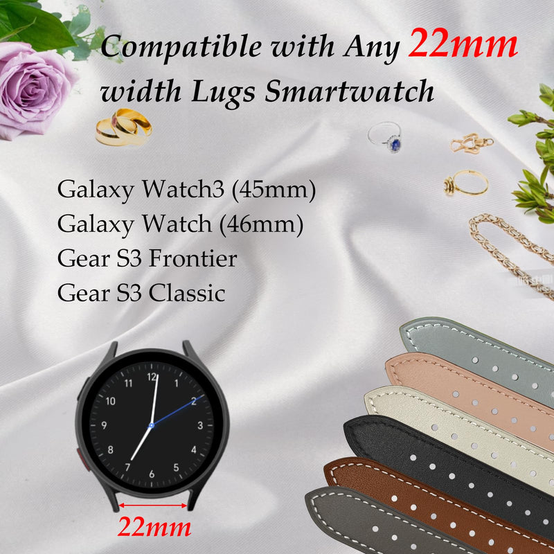 2 Pack Leather Band(Lightblue and Ricewhite) Compatible with Samsung Galaxy Watch 46mm,Watch 3 45mm,Gear S3 Frontier Classic,Top Grain Genuine Leather 22mm 20mm Watch Band for Women Men