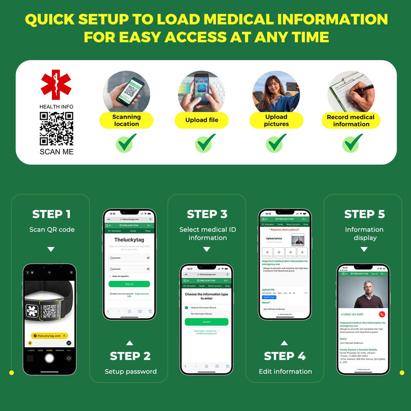 [AUSTRALIA] - Upgraded Medical Bracelets Men Women with QR Code Medical Alert ID Bracelets - Titanium Steel Wristband Fits Wrists Up 8''-10'' - More Space Custom Emergency Med ID Info Black-Stretch nylon rope 