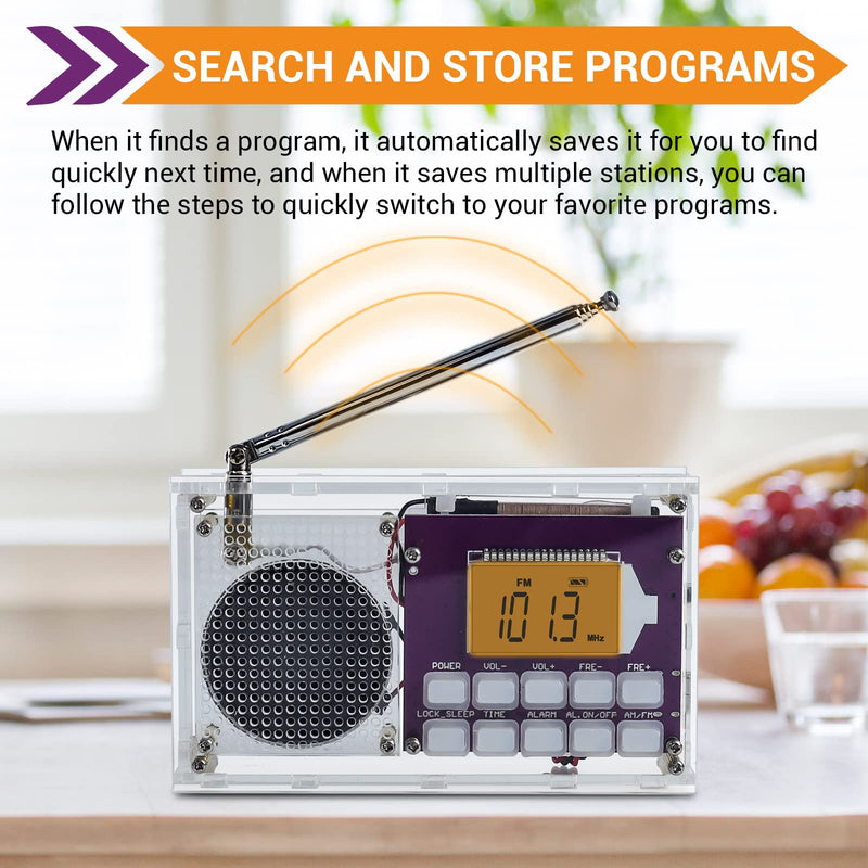 ICSTATION DIY Radio Kit, FM Radio Assemble Kit with Time Display Rechargeable FM Radio Kit FM 87-108MHZ No Soldering Required Assembly Projects for Adults School Student STEM Learning Teaching