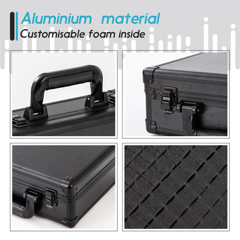 Small Hard Case with Pluck Foam Interior for Pisto l, GoPro,Microphone, Camera, and More - Outer Size 12.2 x 9 x 4.5 Inches, Black