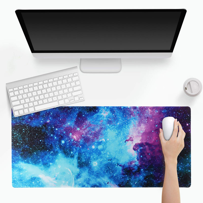 Extended Gaming Mouse Pad Mat Large Desk Mat Non Slip Rubber Base Computer Desktop Laptop Keyboard Mouse Mat with Stitched Edges, 35.1 x 15.75 in Long XXL Waterproof Mousepad for Work Game, Galaxy Nebula Galaxy