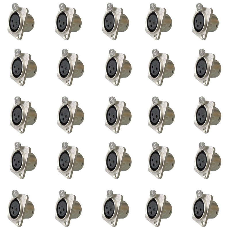 RIVIERA XLR Panel Mount Chassis 3pin Female with Fine Chrome-Plated Metal Housing and Silver-Coated Contacts (25 Pack Silver Female) 25 Pack Female Silver