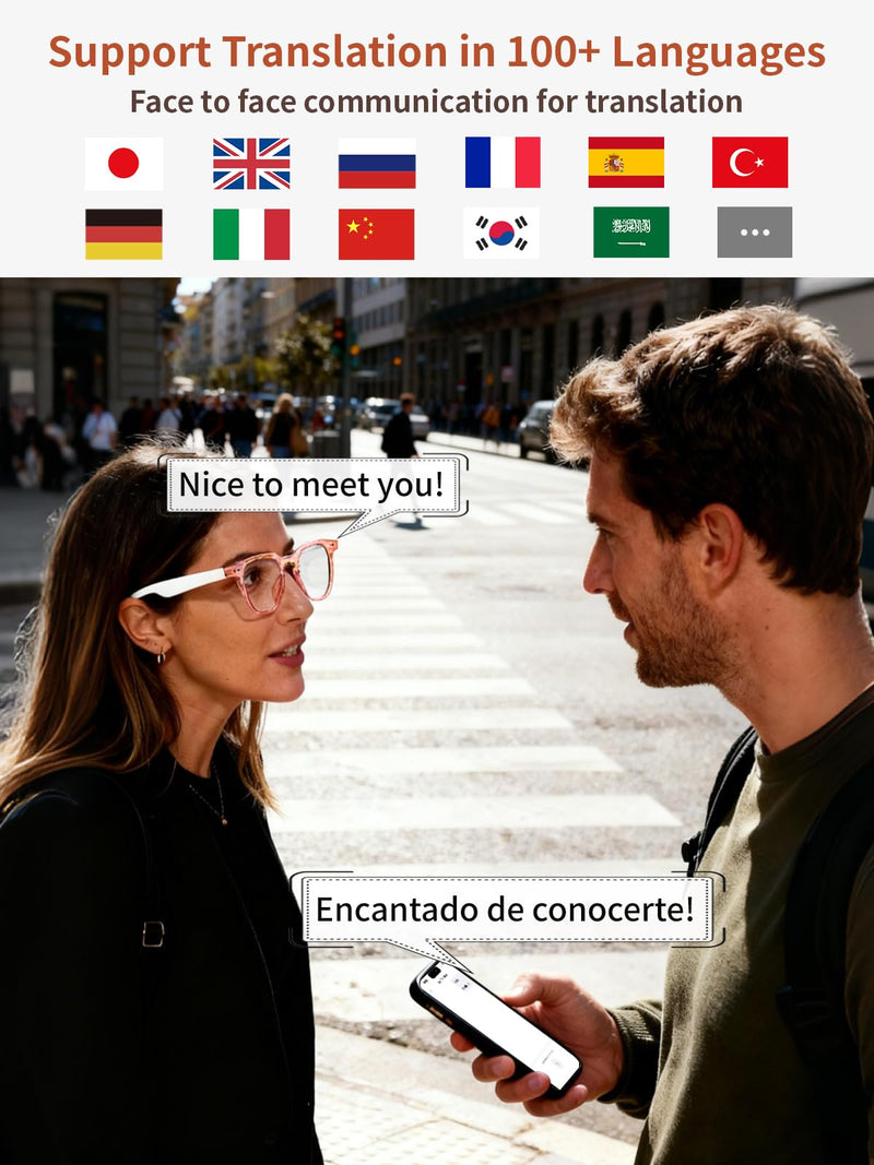 AI Translation Smart Glasses For Women, Color-Changing Lenses | Blue Light Blocking, Touch Control & Voice Assistant For Business, Travel & Meetings Gt52