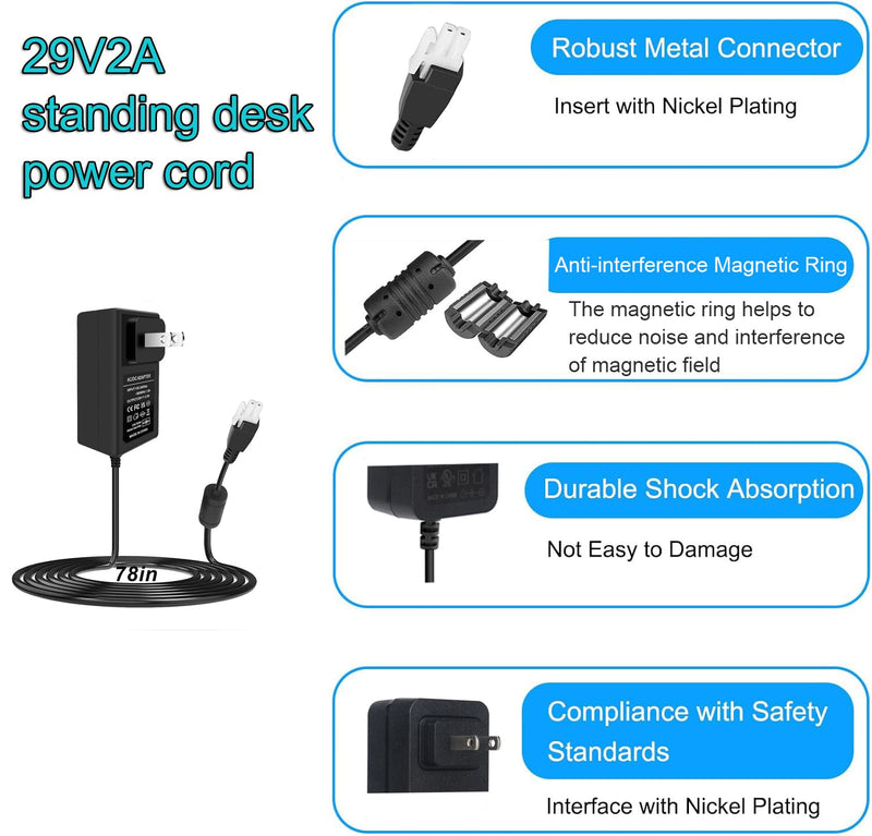 29V Adjustable Desk Power Cord Compatible with Claiks P1.01.001 P101001 40" 48" 55" 63" Inches Electric Standing Desk Adjustable Height Stand up Desk YH-K290018-C Power Supply Charger Replacement