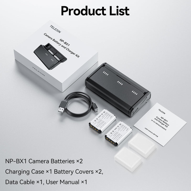 TELESIN 2 Pack NP-BX1 Battery and 3-Channel Battery Charger for Sony NP-BX1/M8, ZV-1, ZV-1 II, Cyber-Shot DSC-HX80, HX90V, HX95, HX99, RX1, RX1R II, RX100 (II/III/IV/V/VA/VI/VII), FDR-X3000, HDR-AS50