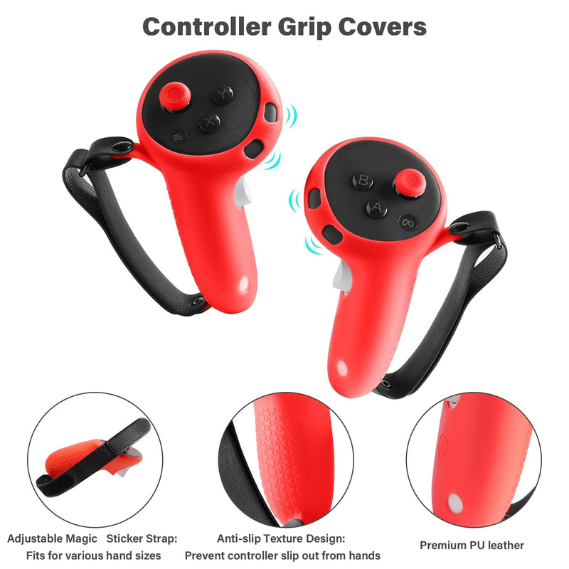 MEGREZ VR Silicone Cover Set Compatible with Oculus/Meta Quest 3, Quest 3 Accessories Protective Cover includes Face Cover, Headset Shell Cover, Protective Lens Cover, Controller Grips, Red