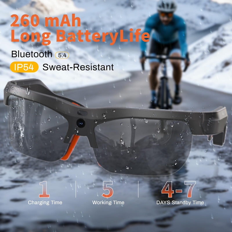 AI Smart Glasses - 2026 Upgrade with 20MP Camera, AI Voice Assistant & Real-World Recognition, EIS Anti-Bluetooth Audio Sunglasses, Sports Camera Glasses for Men and Women (Photochromic Lens) Photochromic