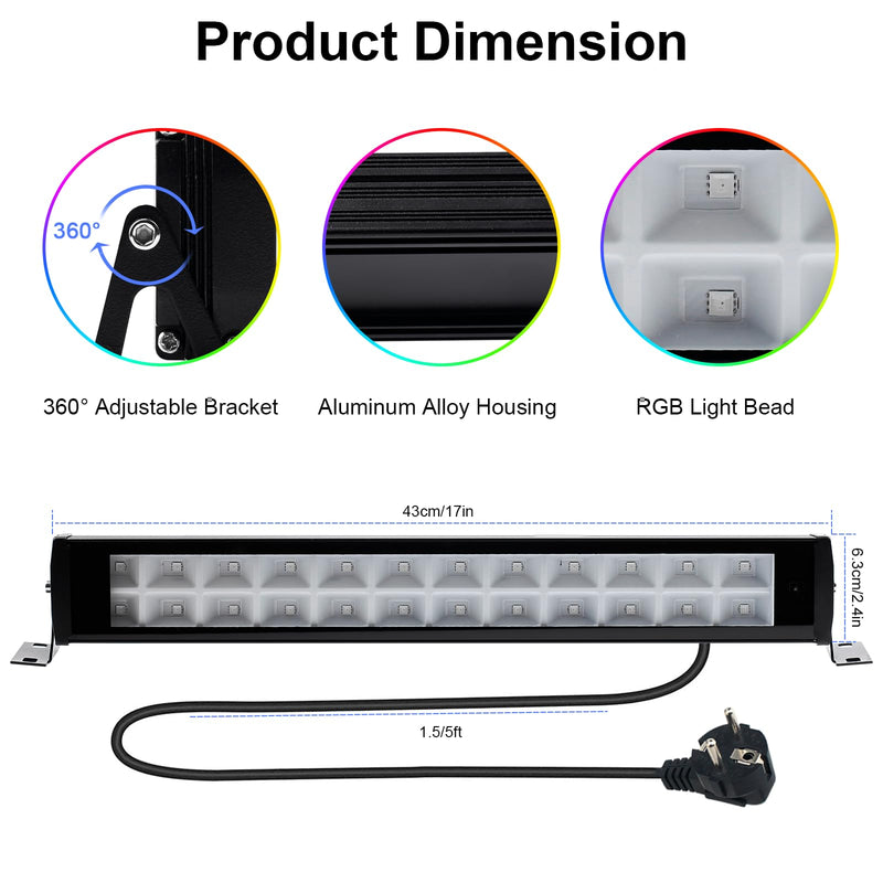50W 2.4G Remote Control RGB Wall Washer Light, RGB Light bar with Remote Control & APP Control, for Birthday Party, Garden Lighting, Wall Display, Hotel, Building, Commercial Lighting 50W RGB*1