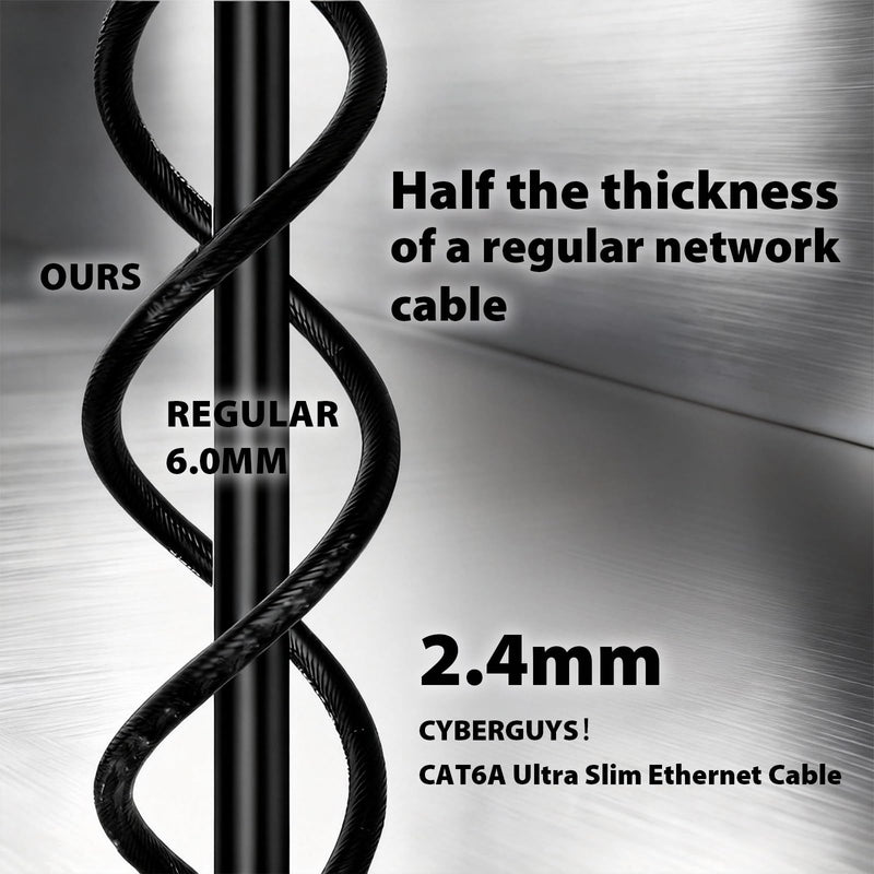 Cyberguys! CAT6A Ultra Slim Ethernet Cable 14Ft, 10-Pack, Black – Bootless | 34AWG UTP PVC Network Internet Cable 2.4mm OD, High-Speed 10Gbps 500MHz LAN Patch Cord Space-Saving Compact Design 14 FT