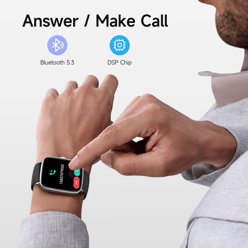Smart Watch for Men Women, 1.85" (46mm) Smartwatch Compatible iPhone/Samsung/Android (Answer/Make Calls), 100+ Sport Modes Fitness Tracker with Heart Rate/Sleep/SpO2 Monitor, IP68 Waterproof, 2 Bands