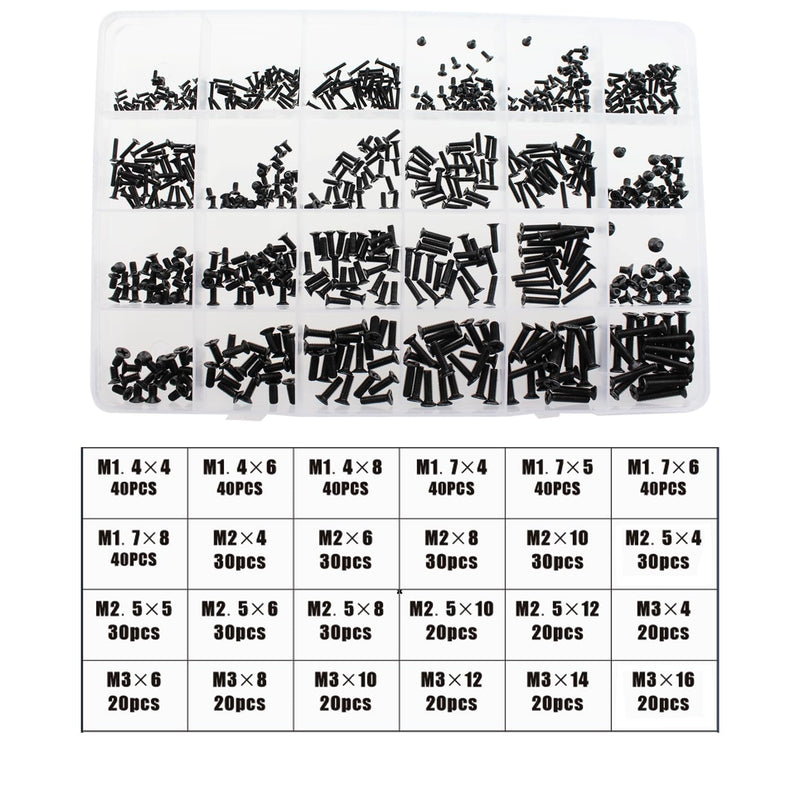 TAODAN 700PCS Self Tapping Electronic Screw Miniature Screw Black Plated Phillips Flathead Screw Set M1.4 M1.7 M2 M2.5 M3 Compatible with Dell and HP Computer
