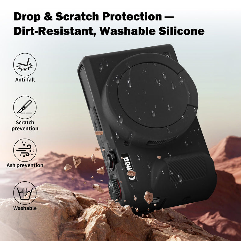 Case for Canon PowerShot G7 X Mark III Digital Camera, Soft Anti-Scratch Protective Cover with Removable Lens Cap, Compatible with DSLR, Includes 2 Screen Protectors and 1 Wrist Strap (Black)