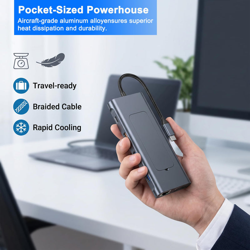 USB C Dock with M.2 NVMe SSD Enclosure, 10Gbps M.2 NVMe SSD Docking Station, USB C Hub with SSD Slot, Laptop Docking Station with 4K HDMI/PD100W/USB 3.2 Gen2/VGA/Gigabit LAN/SD/TF Card Reader