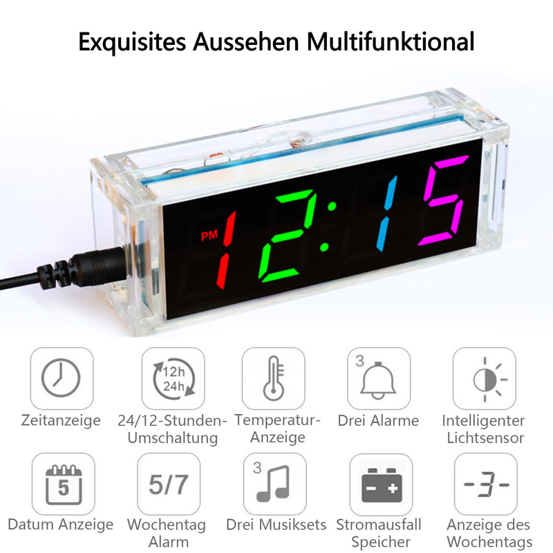 EIELE Electronic Clock Soldering Set Multicoloured Display with Free Adjustment Practical Learning Program for Soldering Enthusiasts (Soldering Required)