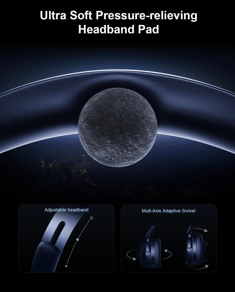Hybrid Active Noise Cancelling Headphones, Over-Ear Bluetooth Headphone with Hi-Res Audio, 60H Playtime, Deep Bass, Transparency Mode, Foldable Comfort Cups, Graduation Gifts for Travel Office - Navy