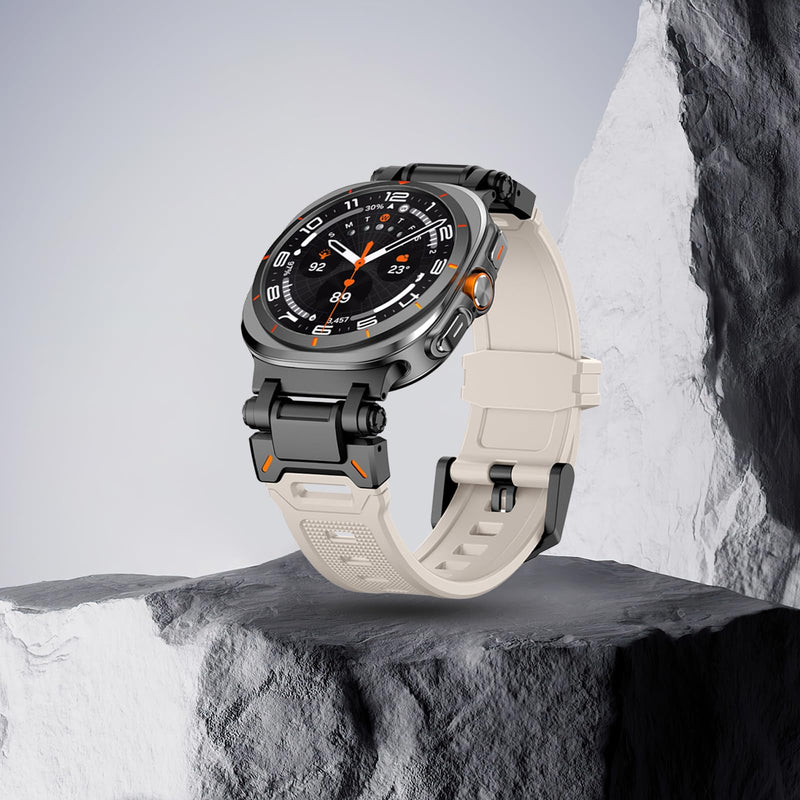 Silicone Bands for Samsung Galaxy Watch Ultra 47mm Band, Rugged Luxury Sport Strap for Men, with Metal Connectors & Foldable Buckle & Pin Buckle (Starlight Black)