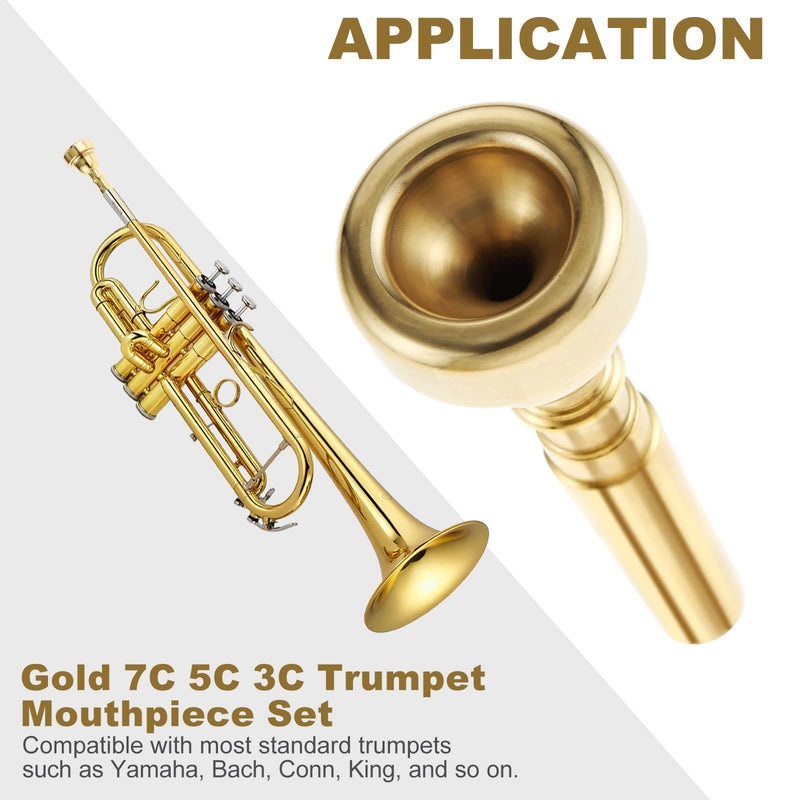 [AUSTRALIA] - 3 Pack Trumpet Mouthpiece 7C 5C 3C Trumpet Mouthpiece Set Compatible with Yamaha Bach Conn King Standard Trumpets for Beginners and Professional Players, Gold 