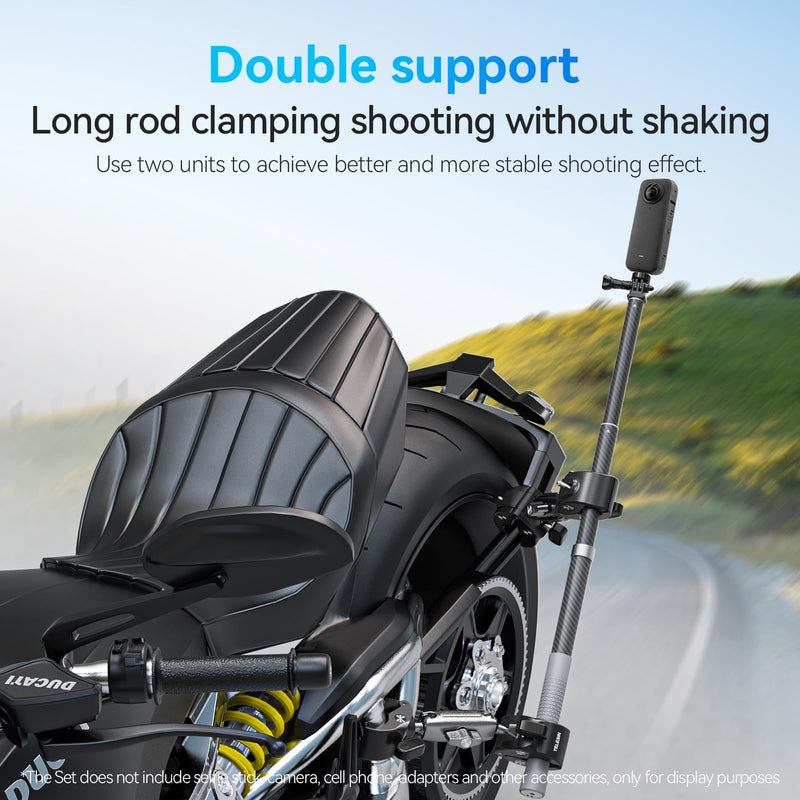 [AUSTRALIA] - TELESIN 360 Dual Ball Clamp Mount, Bike Bicycle Motorcycle Handlebar Stick Pole Mount Holder Accessories for DJI Osmo Action 6 /Osmo Nano/Osmo 360 /Osmo Action 5 Pro, Hero 13 12 11 10 9, Insta 360 X5 Metal Dual Ball 