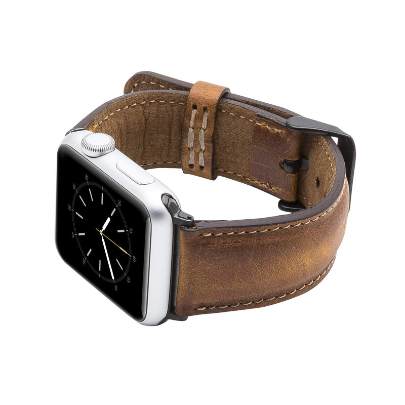 Tuscany Leather Bands Compatible with Apple Watch 49mm 45mm 44mm 42mm Band, iWatch Replacement Strap for Series 1, 2, 3, 4, 5, 6, 7, SE, 8, Ultra, Sport (Antique Brown w/Black Connector&Clasp) Antique Brown w/Black Connector&Clasp