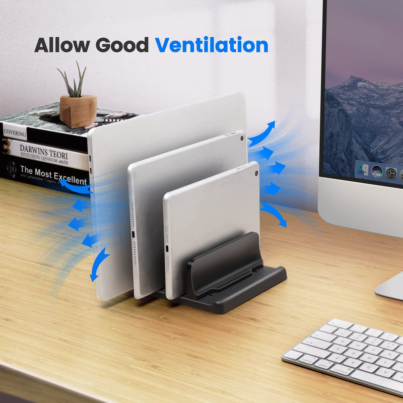 Vaydeer 3-Slot Vertical Laptop Stand Made of Premium ABS Plastics 5 in 1 Design Space-Saving Adjustable Desk Organizer for All MacBook/Chromebook/Surface Three Slot Black