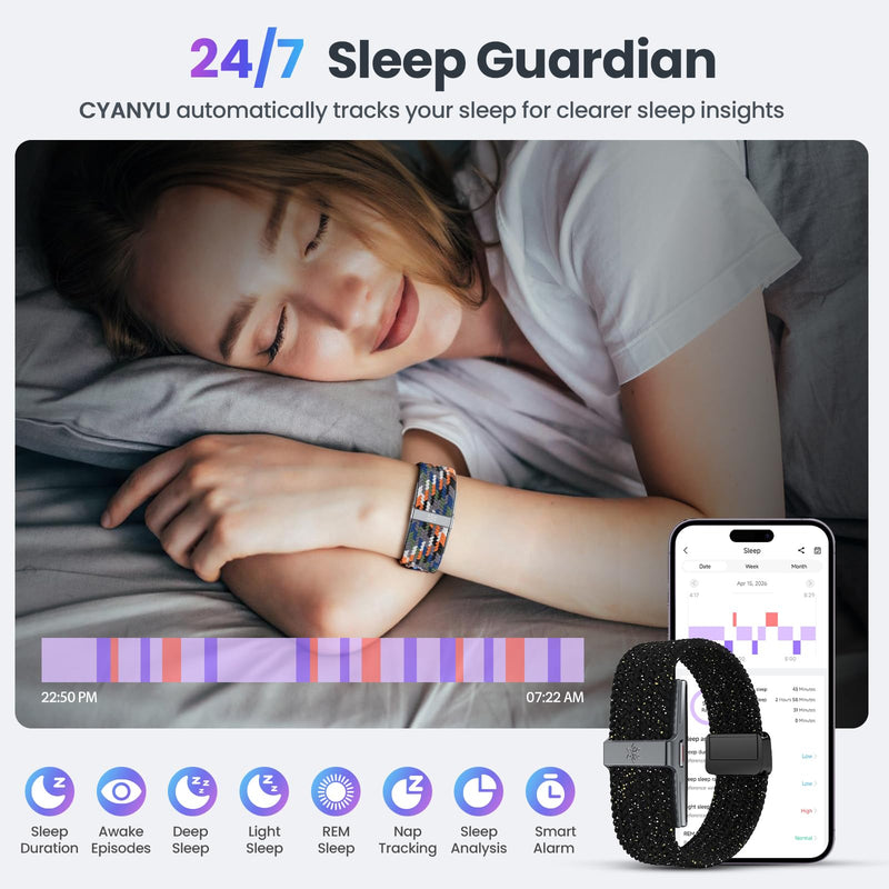 Screenless Fitness Tracker Heart Rate Sleep Monitor for iOS Android | IP68 Waterproof Activity Tracker with 2 Elastic Braided Bands, Long Battery Life, Step Counter and Auto Health Tracking