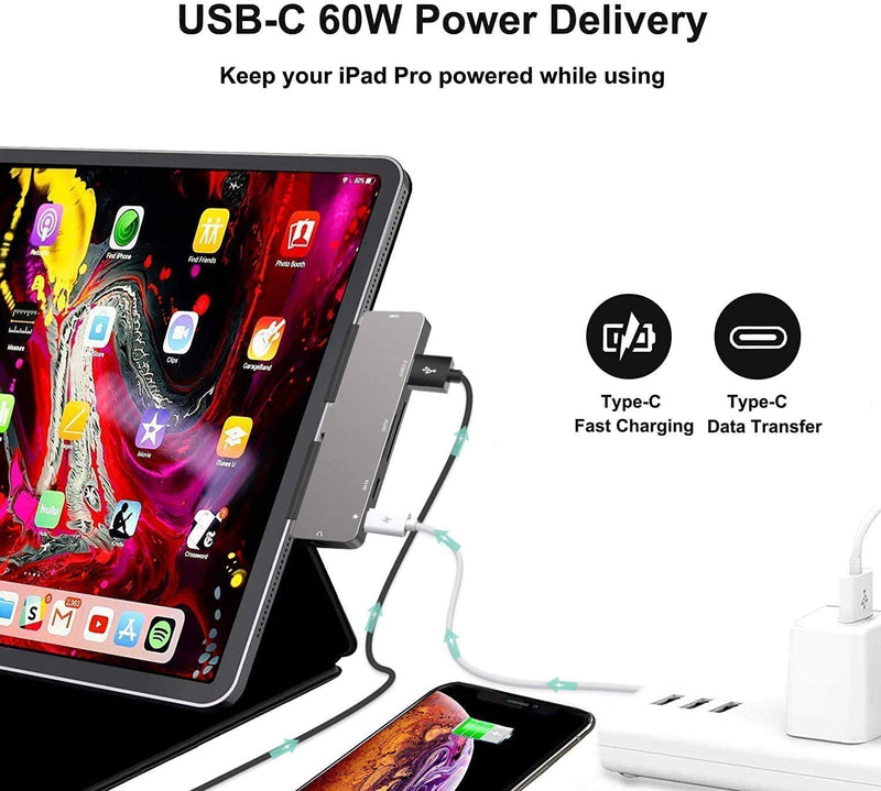 Adapter for iPad Pro USB C Hub for iPad Pro 11 12.9 2021 2020 2018,iPad Air 4/iPad Mini 6,7 in 1 USB C Hub with 4K HDMI,3.5mm Jack,USB3.0,USB C PD&Data,SD/TF Card Slot,iPad docking station accessories