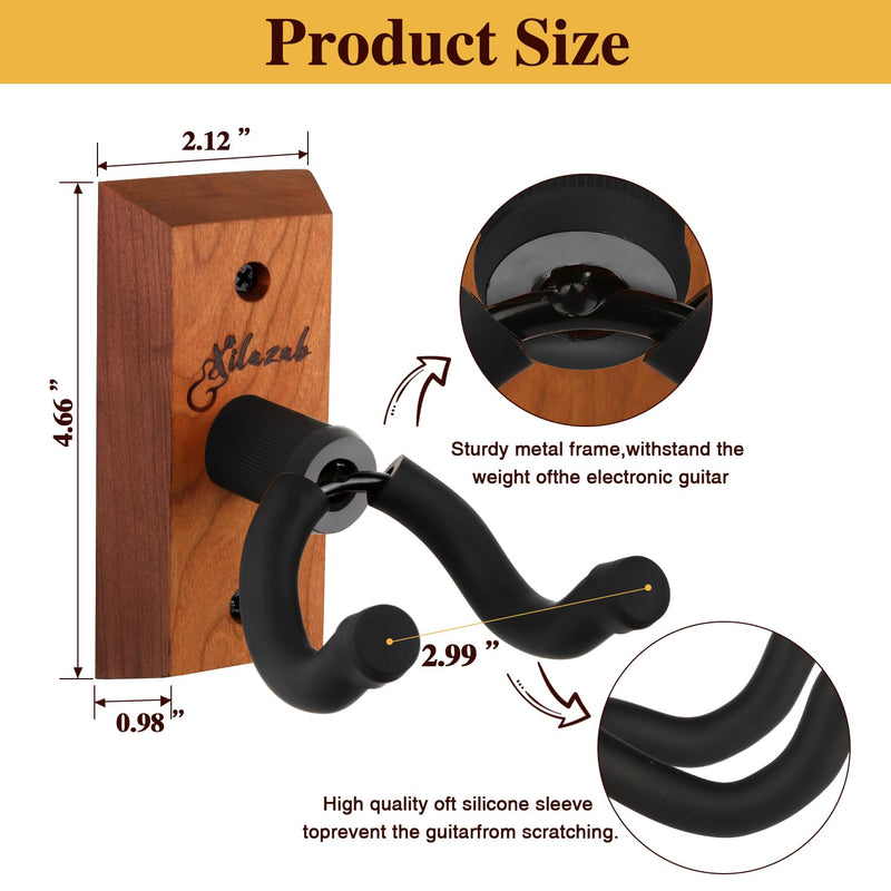 Guitar Wall Mount 2 Pack, Black Walnut Wood Guitar Hanger, U-Shaped Guitar Wall Hanger Mount, Guitar Holder Hook Stand Wall for Acoustic, Electric Guitar, Banjo, Bass, for Guitar Player