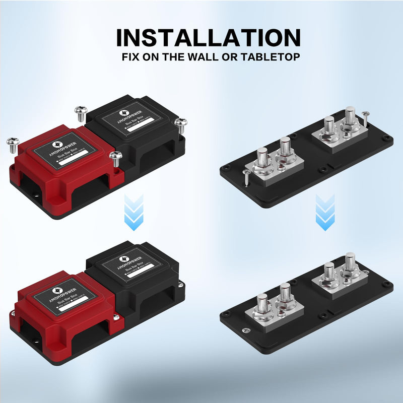 600A Bus Bar 12V Waterproof Power Distribution Block with 4 x M10(3/8") Terminal Studs Heavy Duty Marine Bus Bar Module Design for Automotive RV Car Marine Truck Boat 600A