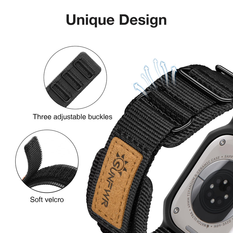 Bundle of the Rugged Nylon Velcro Apple Watch Ultra Band 49mm (BlackTags/Black)