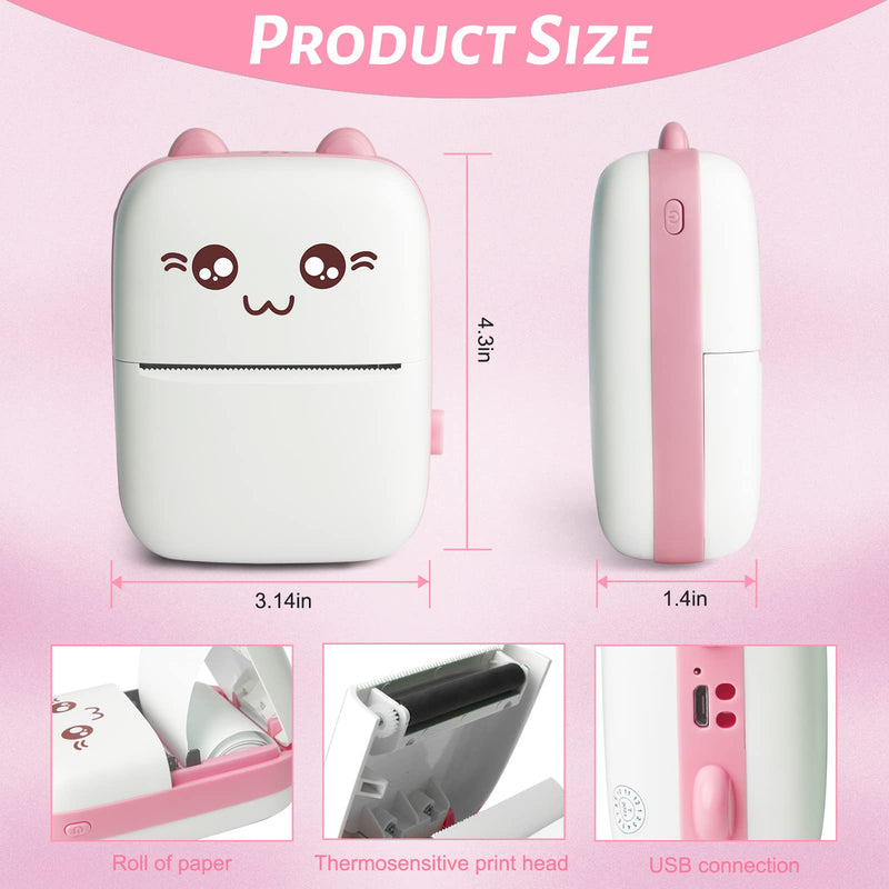 Mini Pocket Printer, Gifts for kids, Portable Thermal Printer for Pictures/Retro-Style Photos/Receipts/Notes/Lists/Label/ Memo/QR Codes, Bluetooth Wireless Smart Printer with Android or iOS APP (PINK) pink