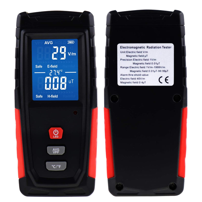 [AUSTRALIA] - EMF Meter Digital Electromagnetic Field Radiation Detector with Sound Light Alarm Function, Rechargeable Handheld EMF Tester for Electric Magnetic Field Inspection, Home, Office and Ghost Hunting 