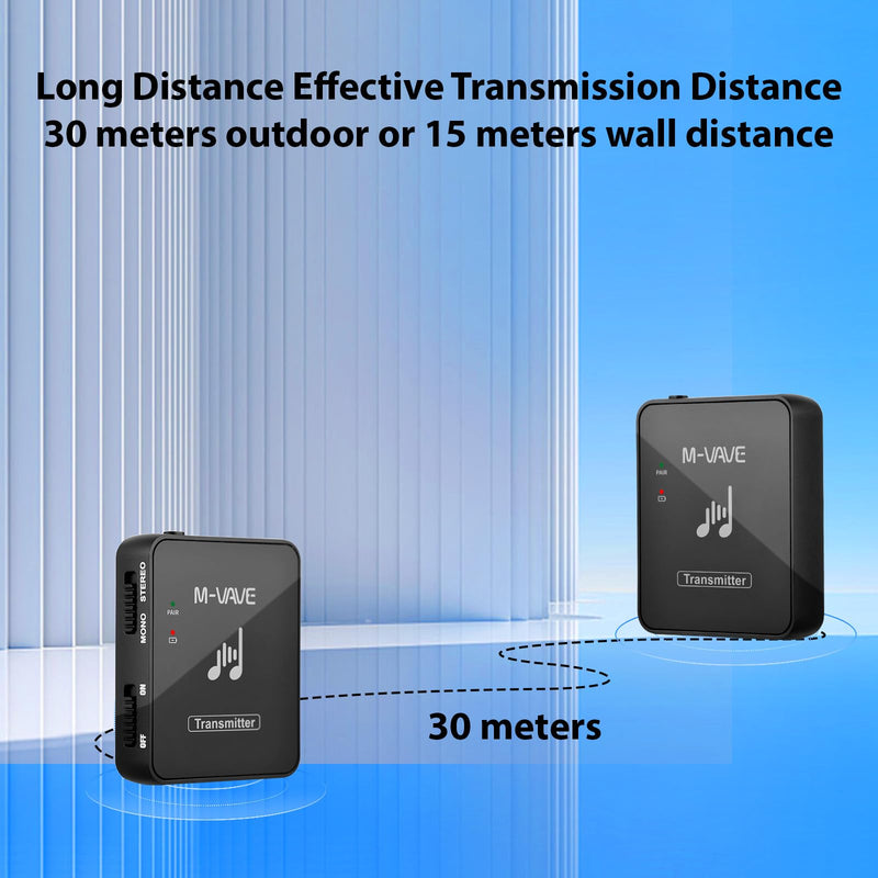 M-VAVE SWS10 Earphone Monitor Transmission System Rechargeable Receiver | Monitor live audio wirelessly with a rechargeable 2.4GHz in-ear monitor system for rehearsals, performances and recording. Receiver and Transmitter Black